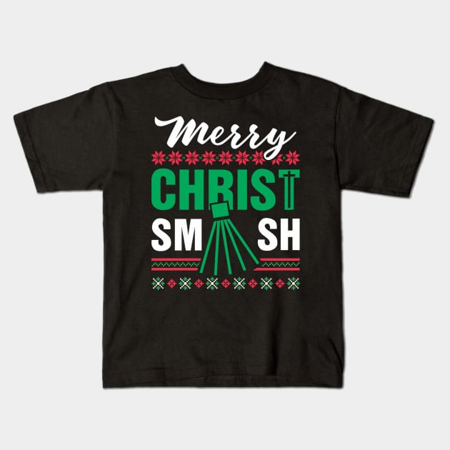 Merry ChristSMASH Christmas Badminton Kids T-Shirt by dihart